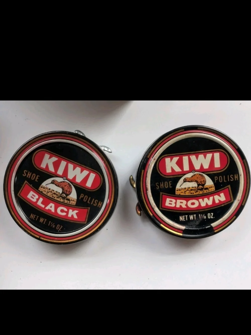 Vintage Kiwi Travel Shoe Shine Compact Kit Faux Tooled Leather Case Two Brushes